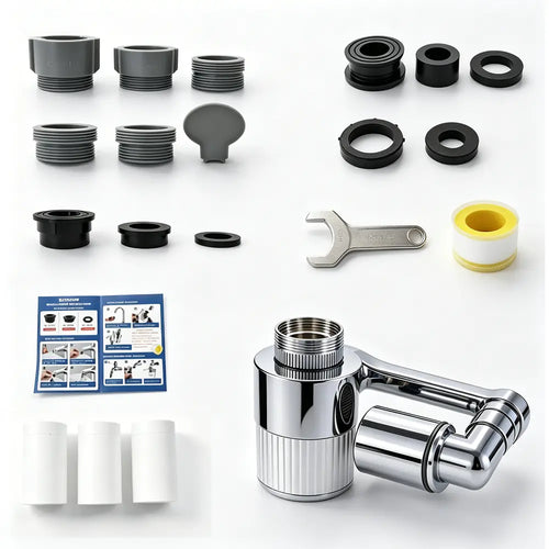 SOPAMI 3D Filter Faucet Set - Multi-Angle Swivel Faucet Aerator with 3 Included Filter Cartridges, Anti-Splash Soft Aeration, Transparent Visible Filter Housing, Compatible with Kitchen, Bathroom & Laundry Faucets