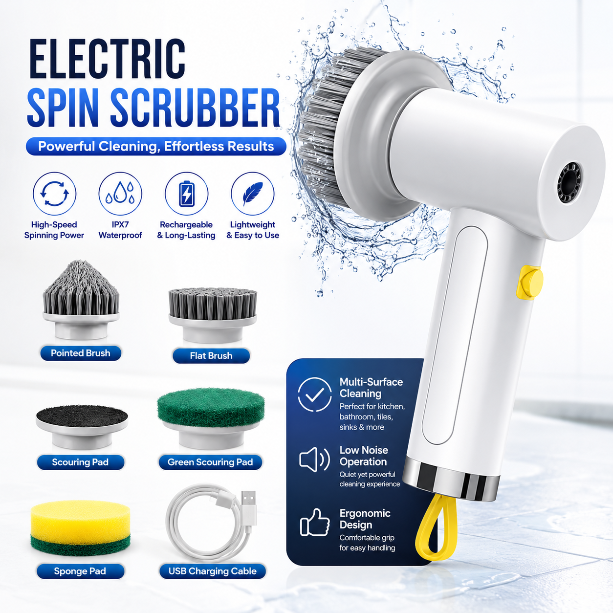 Electric Spin Scrubber – Cordless Power Cleaning Brush for Kitchen & Bathroom